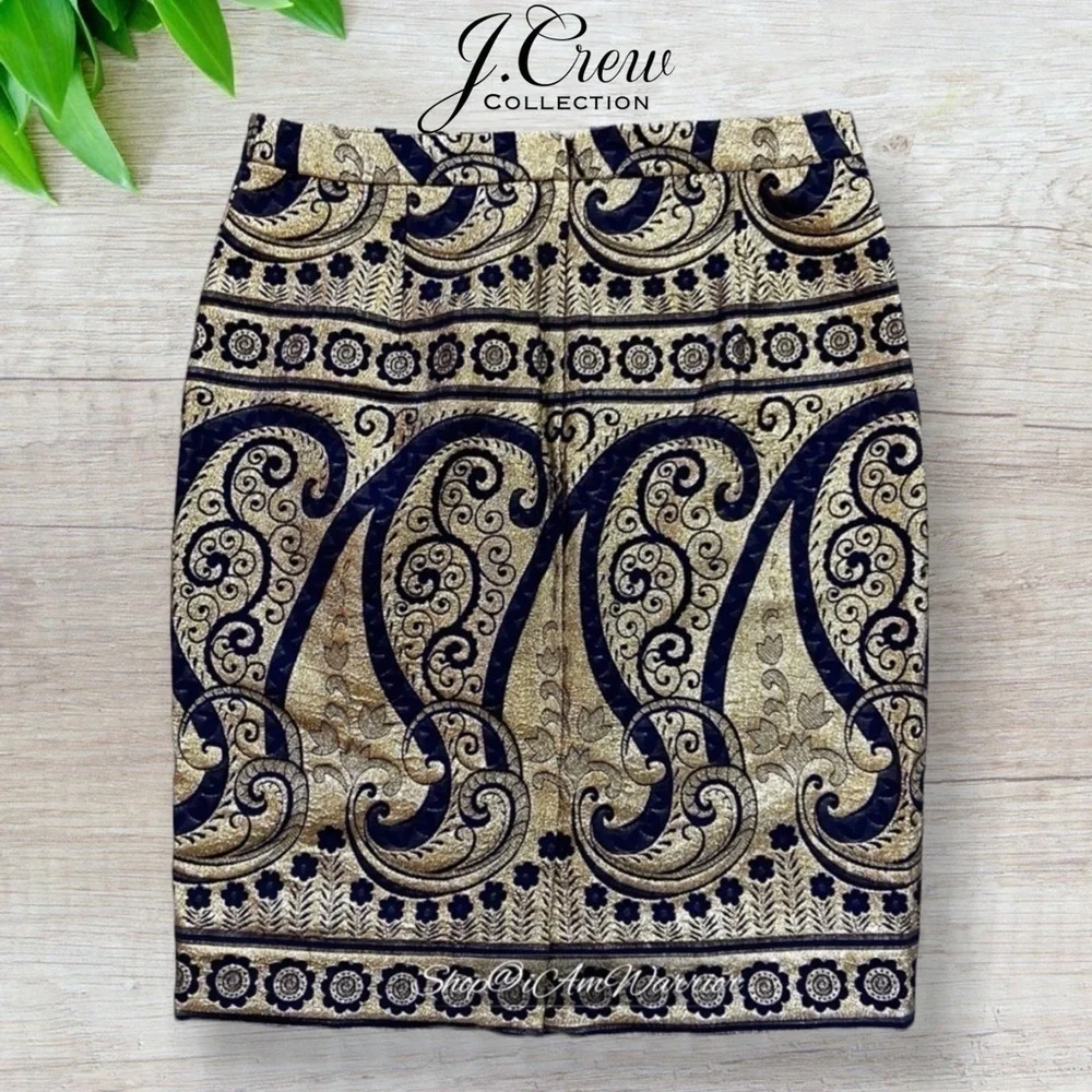 J.Crew Collection navy Art Deco metallic scroll pencil skirt *Shop@iAmWarrior
